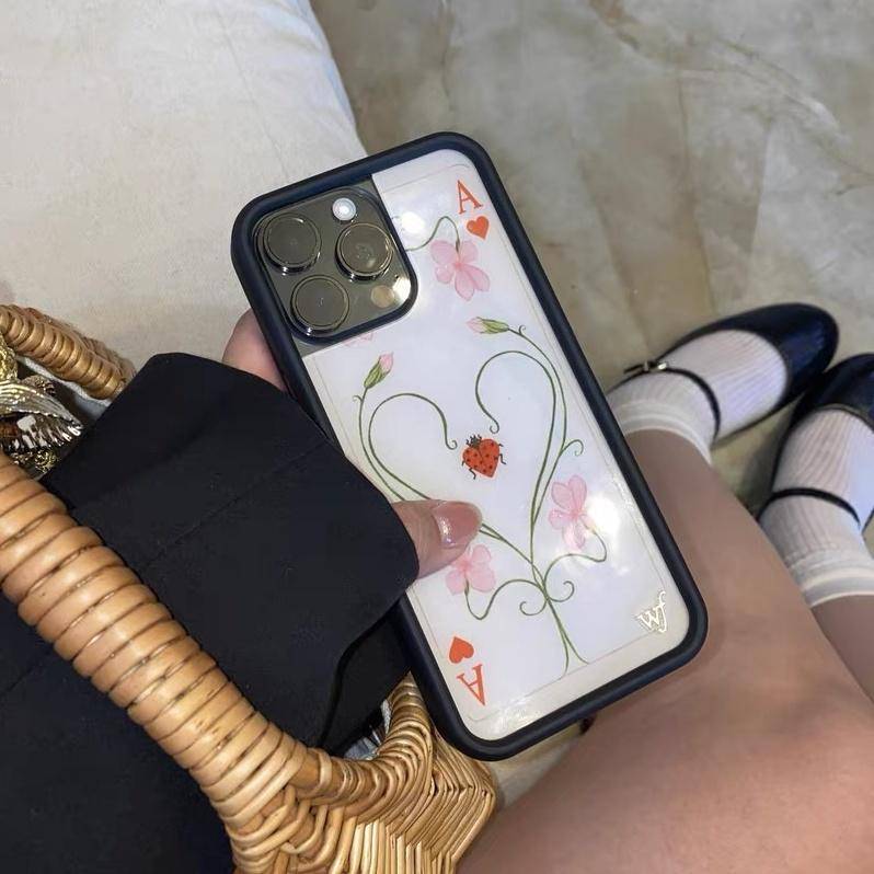 Wildflower Lila Moss Present Leopard Röd Anti-Fall Telefonfodral för iPhone 17 12 13 14 15 16 Pro Max Plus WF 3D Poker A skyddande Fodral