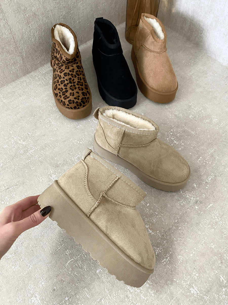 Aztec Detail Low Ankle Platform Kids Slipper Boots - Khaki / EU 32 / UK 13 (EU 32 / UK 13)