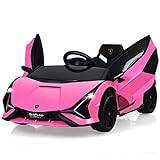 COSTWAY 12 V Lamborghini elbil för barn med 2,4G-fjärrkontroll, barnbil 3–5 km/h med MP3, radio, musik och LED-strålkastare, för barn från 3–8 år (rosa)