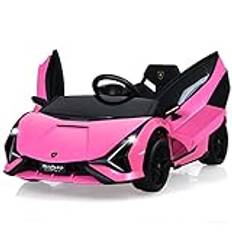 COSTWAY 12 V Lamborghini elbil för barn med 2,4G-fjärrkontroll, barnbil 3–5 km/h med MP3, radio, musik och LED-strålkastare, för barn från 3–8 år (rosa)