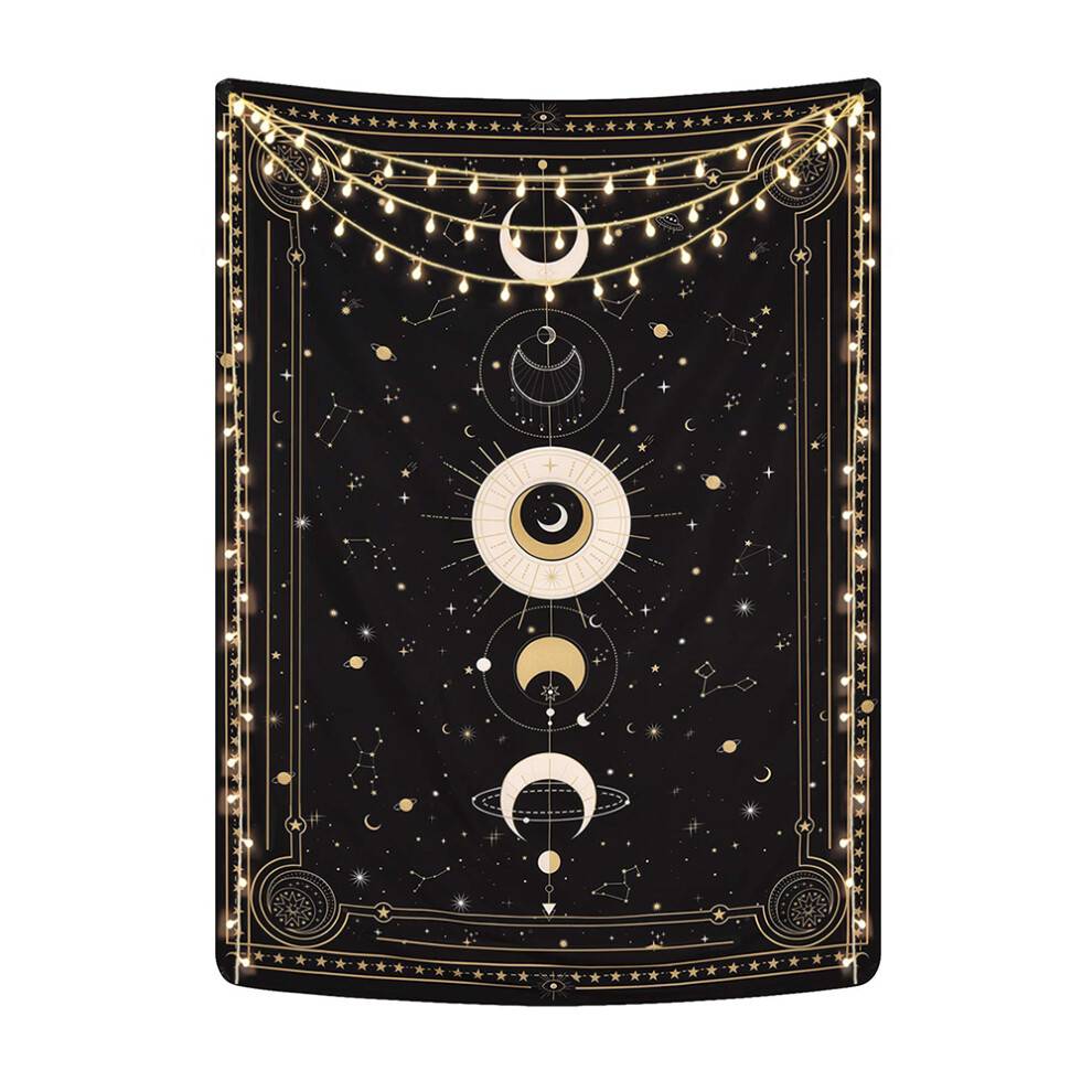 Tarotkort mystisk konstellation gobelin, æstetisk retro astrologi vægkunst med mystiske stjerner sol og måne, polyester materiale dekoration til