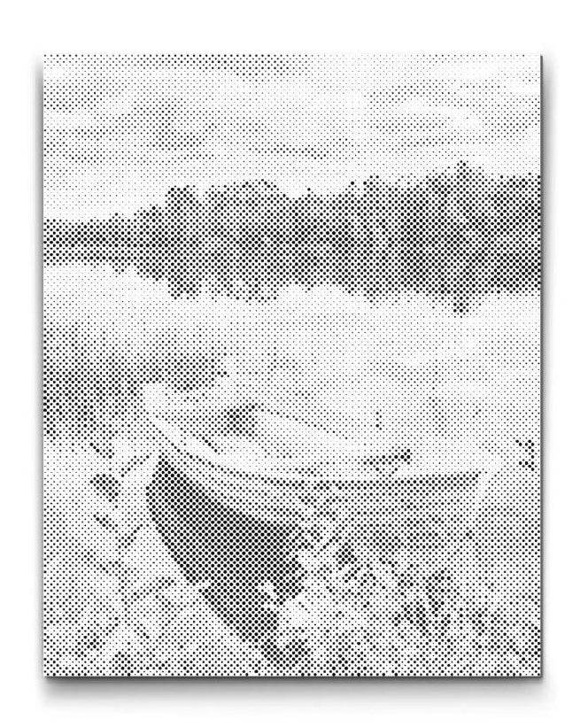 RODDBÅT VID SJÖN | PRICKMÅLNING - 40x50cm (16'' x 20'') / Duk - Utan ram / Guld