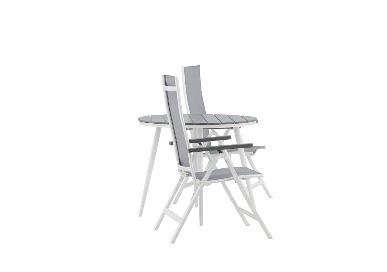 Break – Matbord Runt- Vit / Grey – Alu / Aintwood – 90ø _1+ Albany Light 5-pos white alu / Grey Textilene _2 | Matgrupp