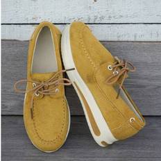 Wide Loafers Dam Skor Mocka Mockasin Skor med bred plattform Moccasin Penny Loafers Slip On Work Shoes Casual Skor Dam Komfort Walking Skor - Gul - CN35,CN36,CN37,CN38,CN39,CN40,CN41,CN42,CN43