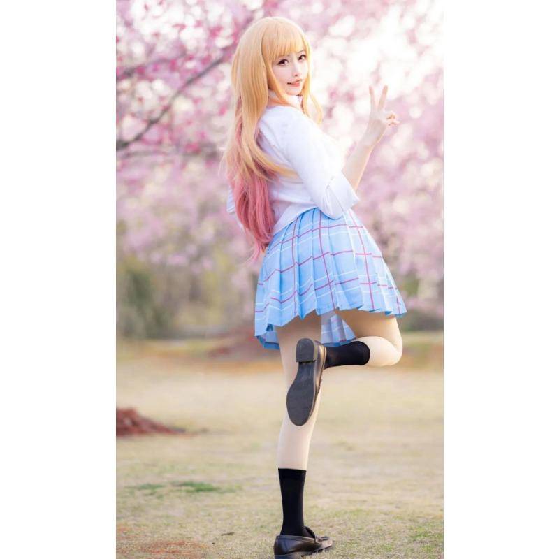 Kitagawa Marin Cosplay Kostym Anime My Dress Up Darling Kitagawa Marin Cosplay JK Skoluniform Kjol Peruk Halloween Dräkt Flickor cm white