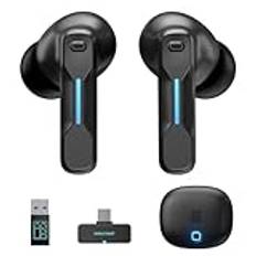 SW5 USB-C trådlösa hörlurar för mobil, PC, laptop, stationär dator, IPX4 in-ear headset med 2,4GHz dongel, 20 ms låg latens, hörlurar med Bluetooth 5.4 och mikrofon för arbete, kontor och konferenser