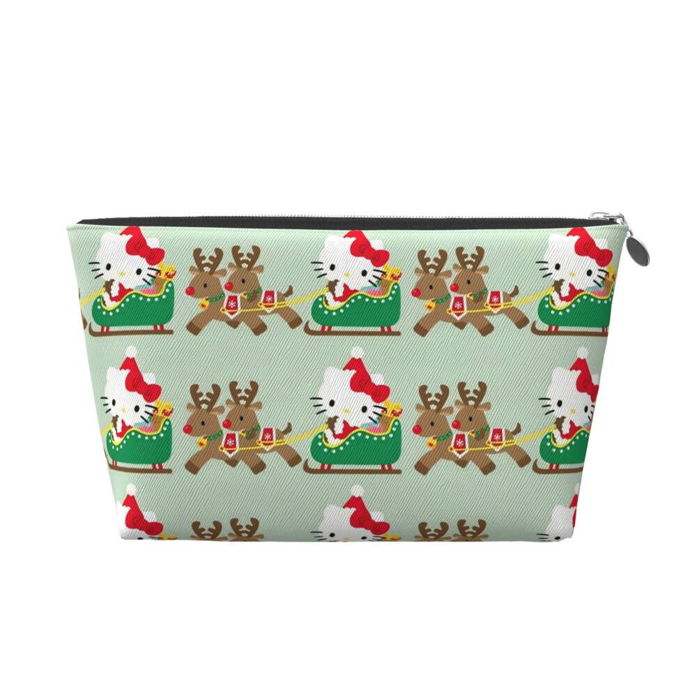 Hello Kitty juleprint makeuptaske, PVC-læder med sølvlynlås, multifunktionel kosmetik- og rejsetoiletmappe