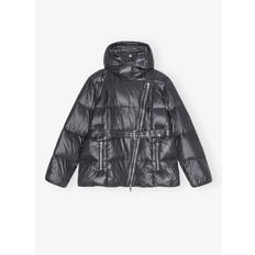 Ganni Shiny Nylon Puffer Jacket Black Sand