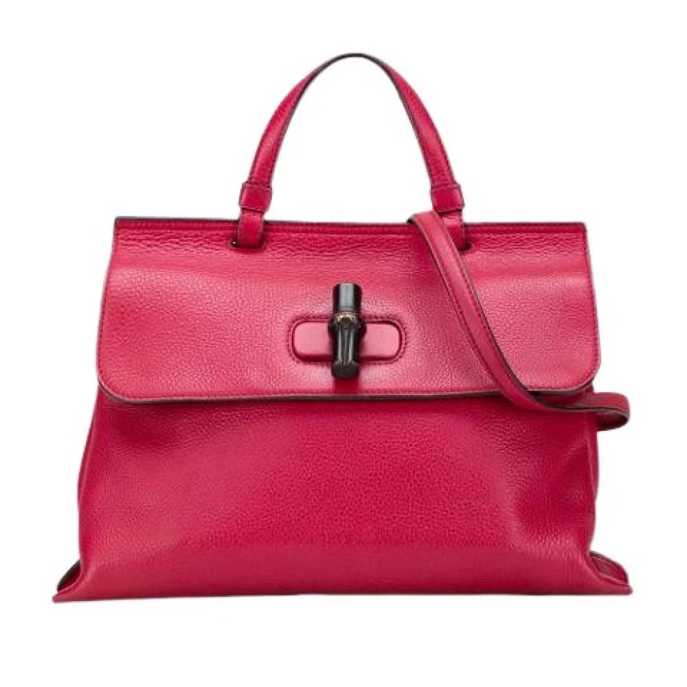 Gucci Vintage Pre-owned Medium Leather Bamboo Daily Satchel - Vintage - Dame - Lyserød - ONE SIZE - Uld