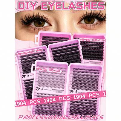 640 stycken DIY klustrade lösögonfransar, 8–16 mm blandad längd, 10D–120D fluffig stil, återanvändbara, naturlig och tät makeup-effekt, lämpliga för n - Svart