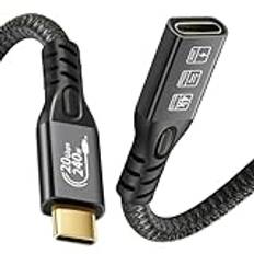 USB C 3.2 förlängningskabel 20 Gbps, USBC 3.2 Gen2 typ-c hane till hona förlängningskabel Ultra HD 4K@60Hz 240W laddning 20 Gbps dataöverföring, kompatibel med extern SSD eGPU (förlängning 20G, 240 W,