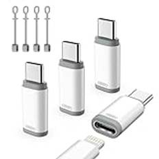 TiMOVO Lightning Female to USB C Male Adapter, 4 Pack USB-C to Lightning Adapter with Anti-Lost Loop, Charge & Data Sync for iPhone 15/15 Pro/15 Pro Max/15 Plus, iPad Pro/Air, Not for Audio/OTG