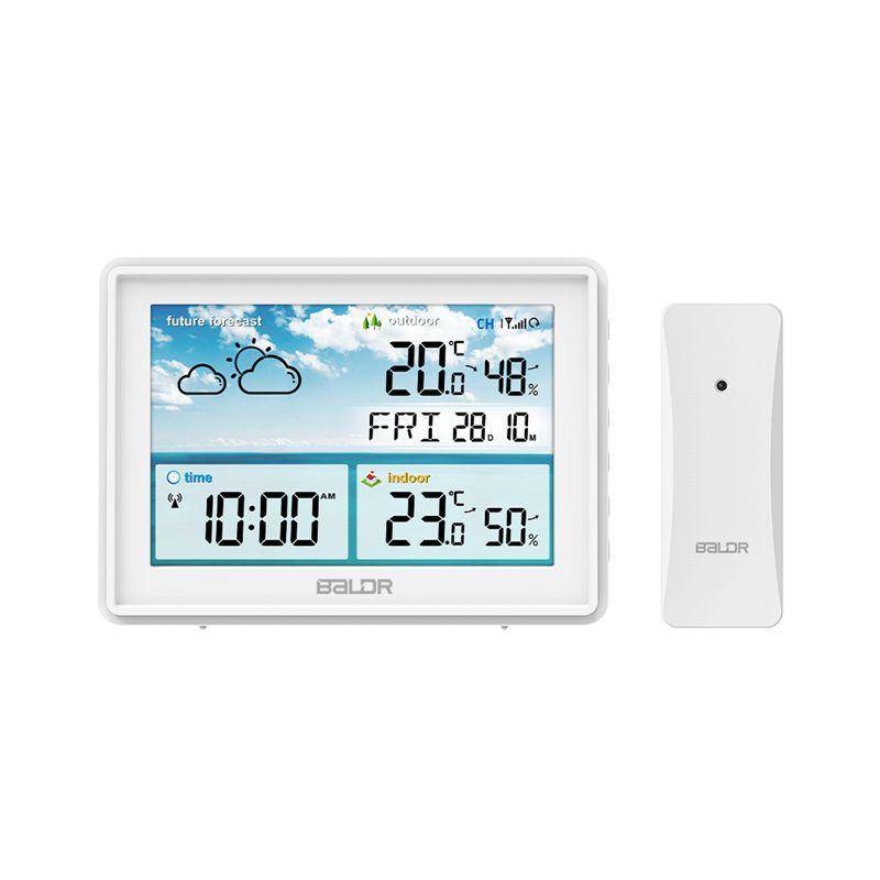 Digital väderstation LCD-färgskärm Trådlös termometer Hygrometer Prognossensor Kalender RCC Väggväckarklocka white