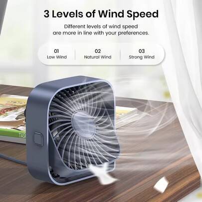 Mini-bordsfläkt, Bärbar, Tyst drift, 360° rotation, Kraftfullt luftflöde, USB-driven, Modern design, Borstlös motor, Lämplig för kontor, sovrum, arbet - Vitt (En-Storlek)