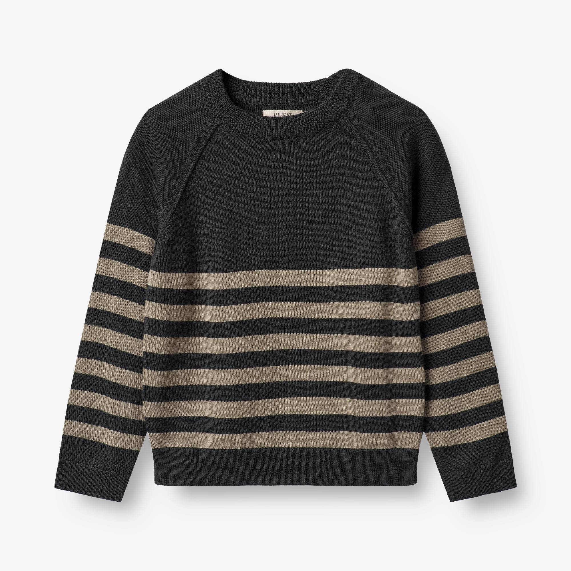 WHEAT® - Strik Pullover Benja - black beige stripe - Str 98.