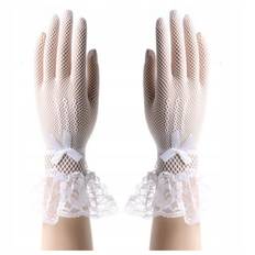 Blomsterblonde bowknot blonder mesh handsker - Hvide 26 cm