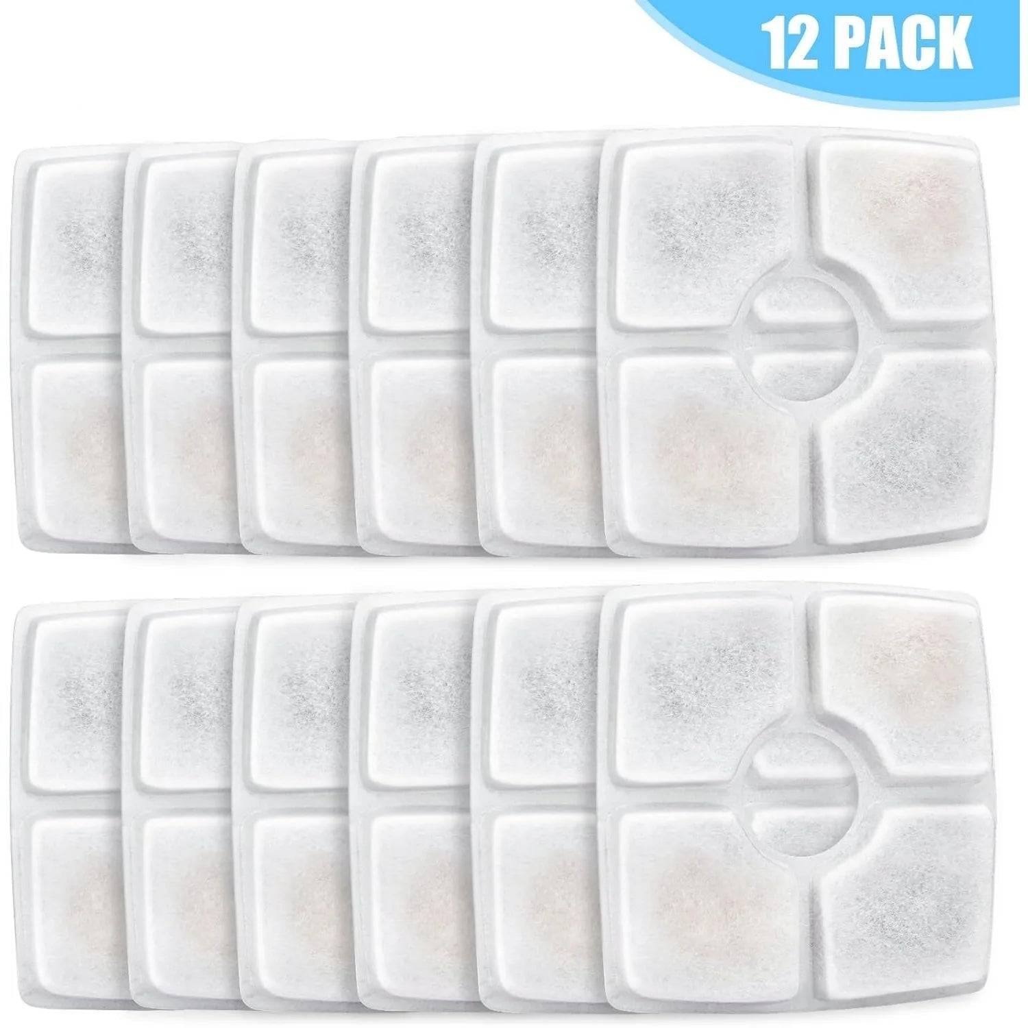 Replacement Filter Set for Square 84oz Pet Water Fountains - Complete Filtration System - 12PCS / Box Packaging (Box Packaging)
