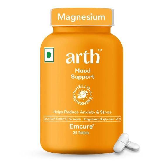 Arth Chelaterat Magnesiumglycinat Kosttillskott | 400 mg Elementärt Magnesium | Komplett med Magnesiumbisglycinat + Vit D2 | 30 Dagars Tillskott