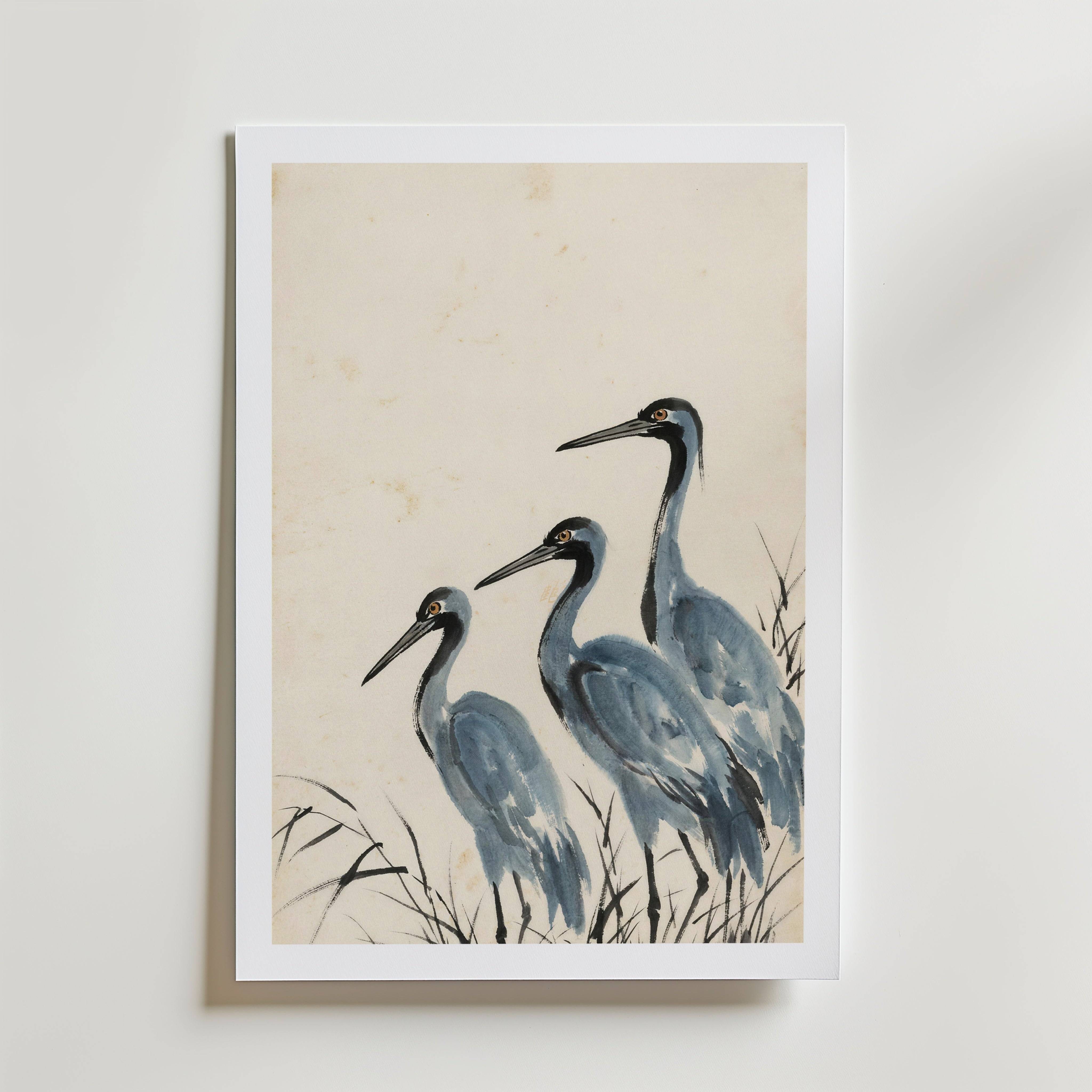 Ink Storks Poster by Caroline Engstr�m - Fine Art Poster 30x40 cm Med passepartout