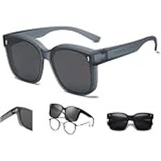 Sunny Buddy Fit Over Solglasögon, Snap Shades Passar över Glasögon Dam, 2024 Ny UV-skydd Solglasögon Unisex(Gray)