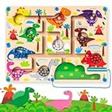 Magnetisk labyrintleksak, Commodum Montessori-leksak från 2 3 4 5 år, siffror färger lärande sorteringsspel, dinosaurie magnetiskt spel för barn, inlärningsspel motorik leksak present barn