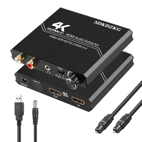 SDKDZKG HDMI 2.0 Audio Extractor HDMI Optisk Toslink SPDIF+ 3.5 mm Stereo + RCA L/R Ljudutgång Omvandlare med Volymkontroll Stöd 4k@60hz HDCP 2.2 HDR 3D YUV 4:4:4, för PS5/4 Blu-ray