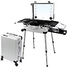 EBANKU Rolling Makeup Case, PC Multifunktion Rulling Cosmetic Case Train Case Smink Tågfodral Professionell Sminkväska med Sminkspegel för Makeupartist, 4 Displayknappar(Silver)