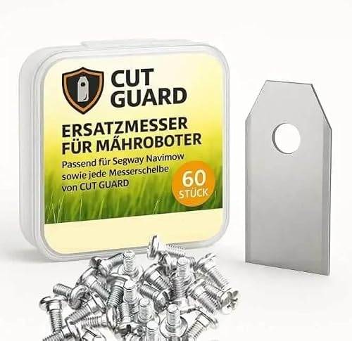 CUT GUARD Högkvalitativa 60 x reservknivar för robotgräsklippare 35 x 18 x 0,8 mm – Kompatibel med Segway Navimow, Husqvarna, Gardena med skruvar – Universellt ersättningsblad – robotgräsklippare