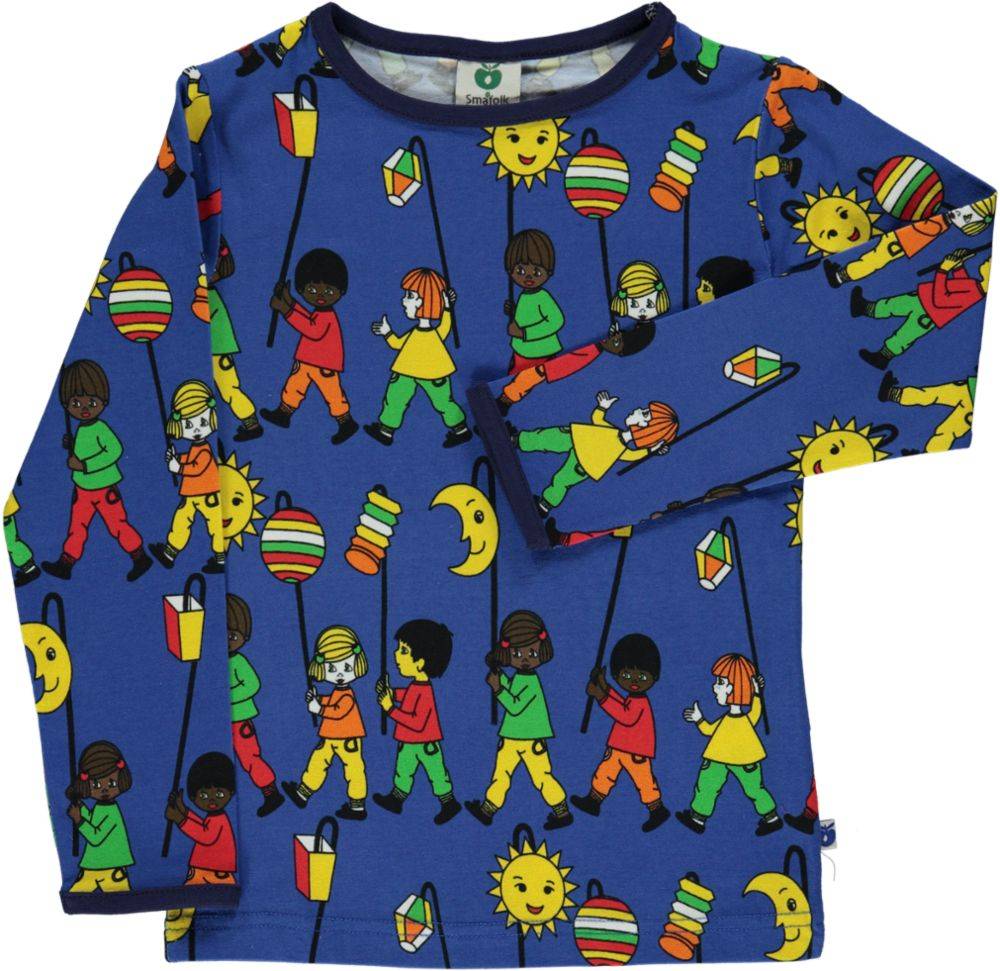 Langærmet bluse med børn med lanterner - Blue / 11-12