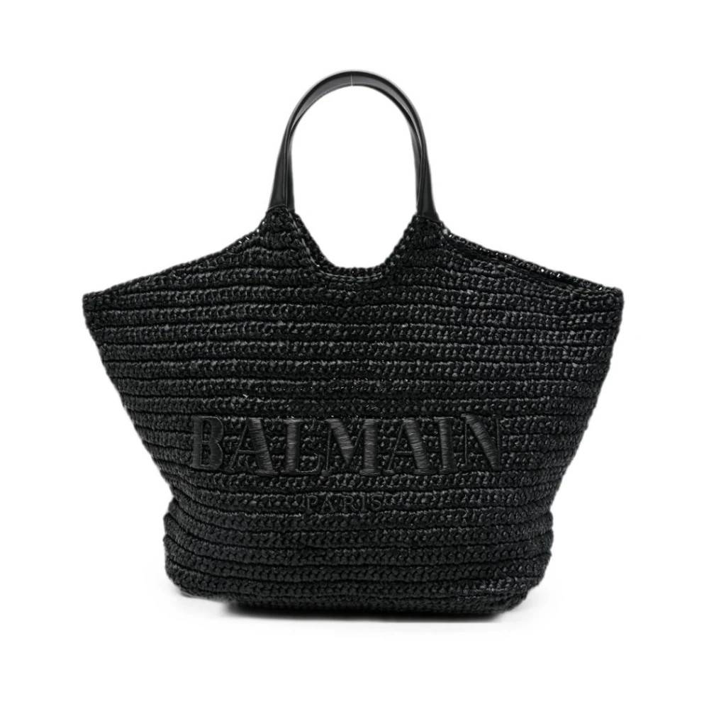 Balmain Flettet skuldertaske med broderet logo - Tasker - Dame - Sort - ONE SIZE - Uld