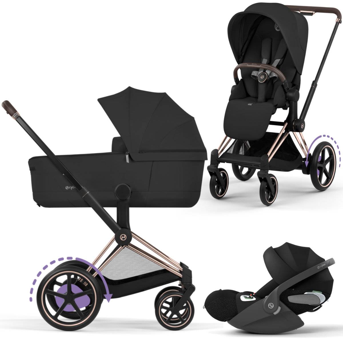 Cybex e-Priam 5 Comfort Stroller Set 3 in 1 incl. Cloud T i-Size - Rosegold / Sepia Black