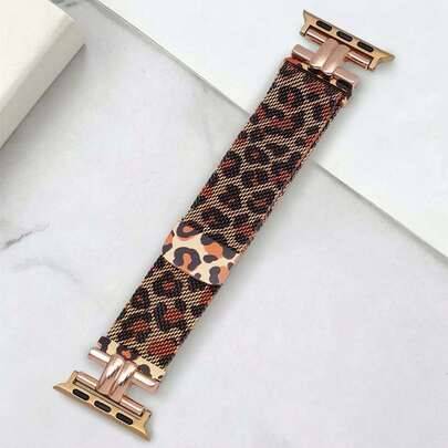 1 st Milan-armband i rostfritt stål med brunt leopardmönster för Apple Watch Series 12, S11, S10, S9, S8, S7, S6, S5/SE 3/Ultra 4th Gen, premium nytt - Leopardbrun (S10/11-42mm,S10/11-46MM,38mm 40mm 41mm,42mm 44mm 45mm 49mm,serie 12 42 mm,serie 12 46 mm)