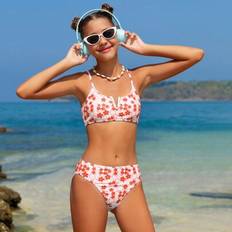 Tween Girl Allover Print Spaghetti Strap Bikinitopp & Badkläder Set - Orange (8Y,9Y,10Y,11Y,12Y)