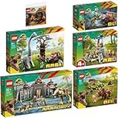 Lego 6-pack 76957 Escape of Velociraptorn, 76958 bakhåll i dilophosaurus, 76959 Triceratops-forskning, 76960 upptäckt av brachios, 76961 attack av T. rex och Raptors & 30390 Polybag