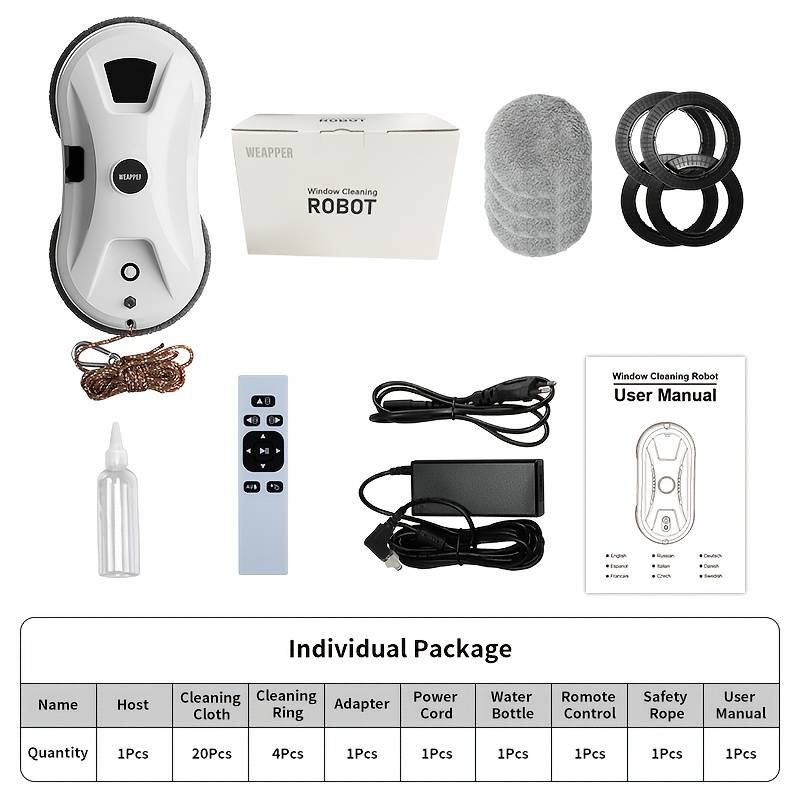 Intelligent Window Cleaning Robot 5600pa Suction Auto Spray 20pcs Cloths 4m Safety Rope Backup Power Path Ipx4 For Glass Tile