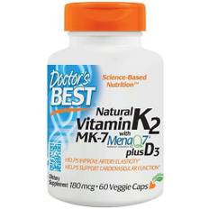 Doctor's Best - Natural Vitamin K2 MK7 with MenaQ7 plus D3, 180mcg - 60 vcaps (Kort datum 28/2 2025)