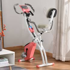 X-Bike 2-i-1 motionscykel med LCD-skærm, pulsmåler, foldbar motionscykel med 8 niveauer af magnetisk modstand, 1 par spændereb, stålpink 105 x 48 x 118 cm