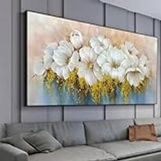 YIUEYI Abstrakt guldblad affisch skandinavisk klassisk lyxig väggkonst stor vit blommig målning tryck hem sovrum vardagsrum dekor 100 x 200 cm (40 x 80 tum) med ram