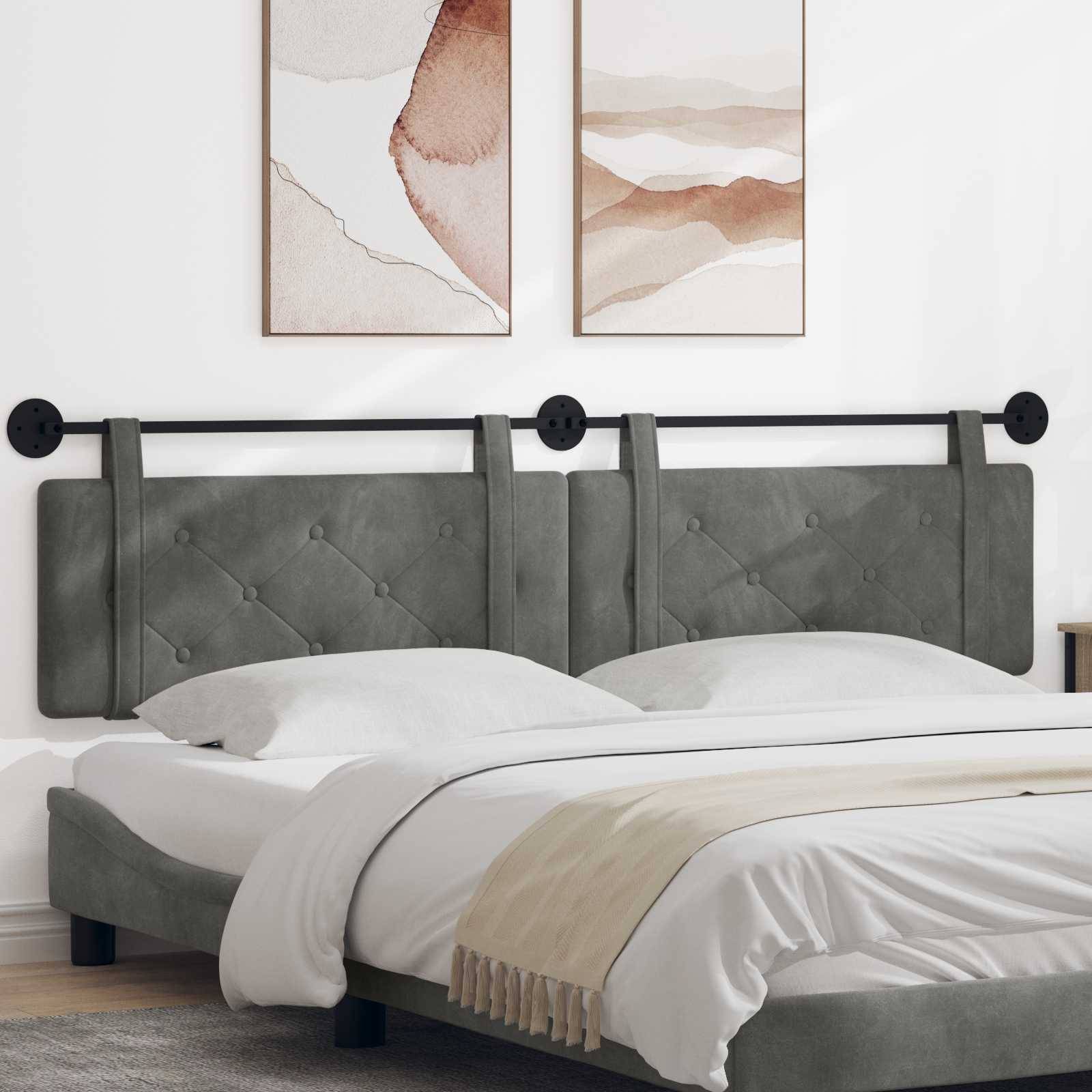 vidaXL Hängande Huvudgavel Väggmonterad Mörkgrå 210 x 55 x 5 cm Sammet