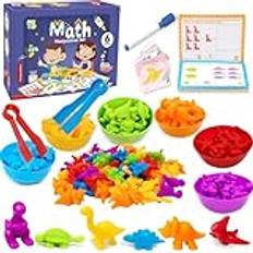 XINNIAN Montessori-spel 2 3 4 5 år gammal, dinosaurier leksak räkna och sortera pedagogiskt spel finmotorik lära sig färger räkna pedagogisk leksak för barn, pojke, flicka, present