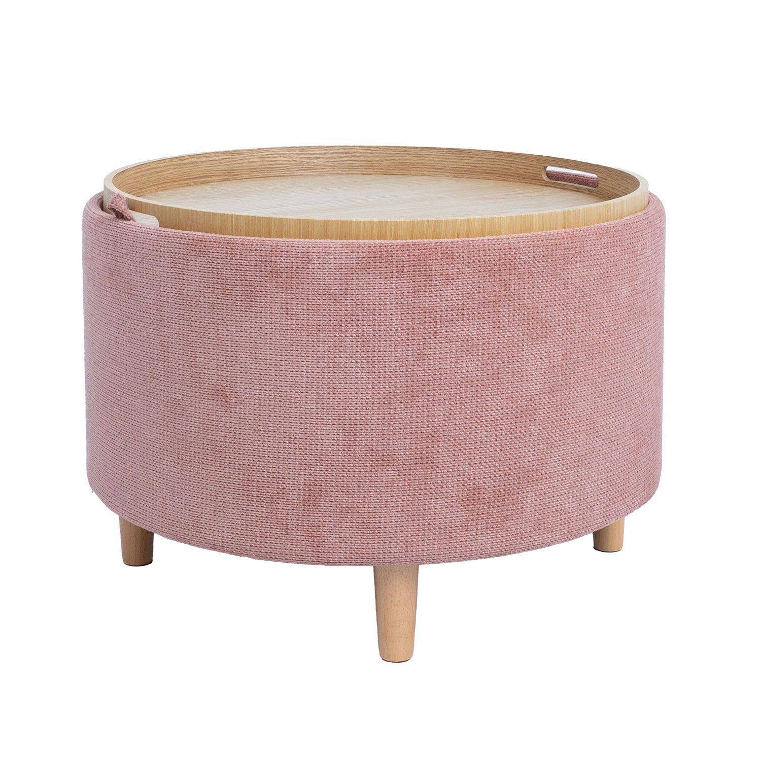Ottoman/bord Hiro med förvaring och bricka 56x42,5 cm - Rosa Sittpuff Tyg