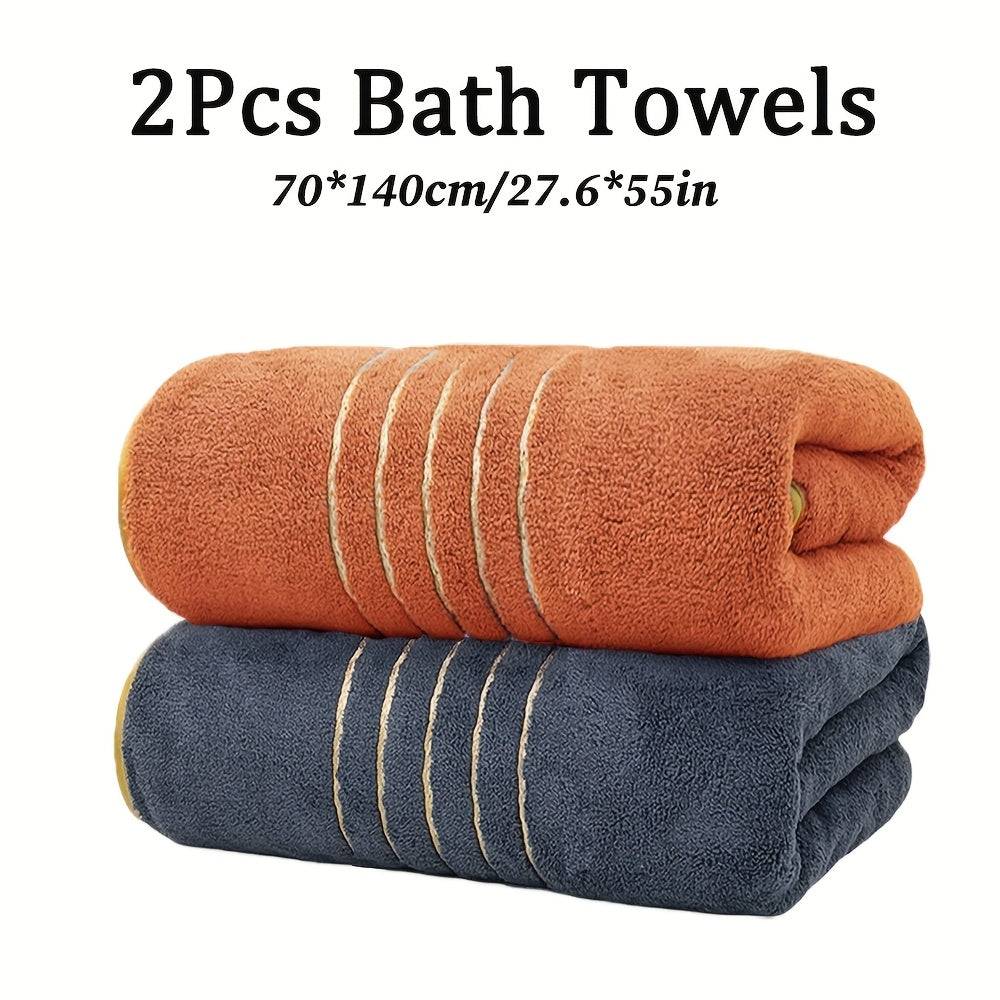 2pcs Luxury Bath Sheets 70x140cm/27.6"x55" Solid Color Large Microfiber Towels with Rim - Orange + Dark Gray