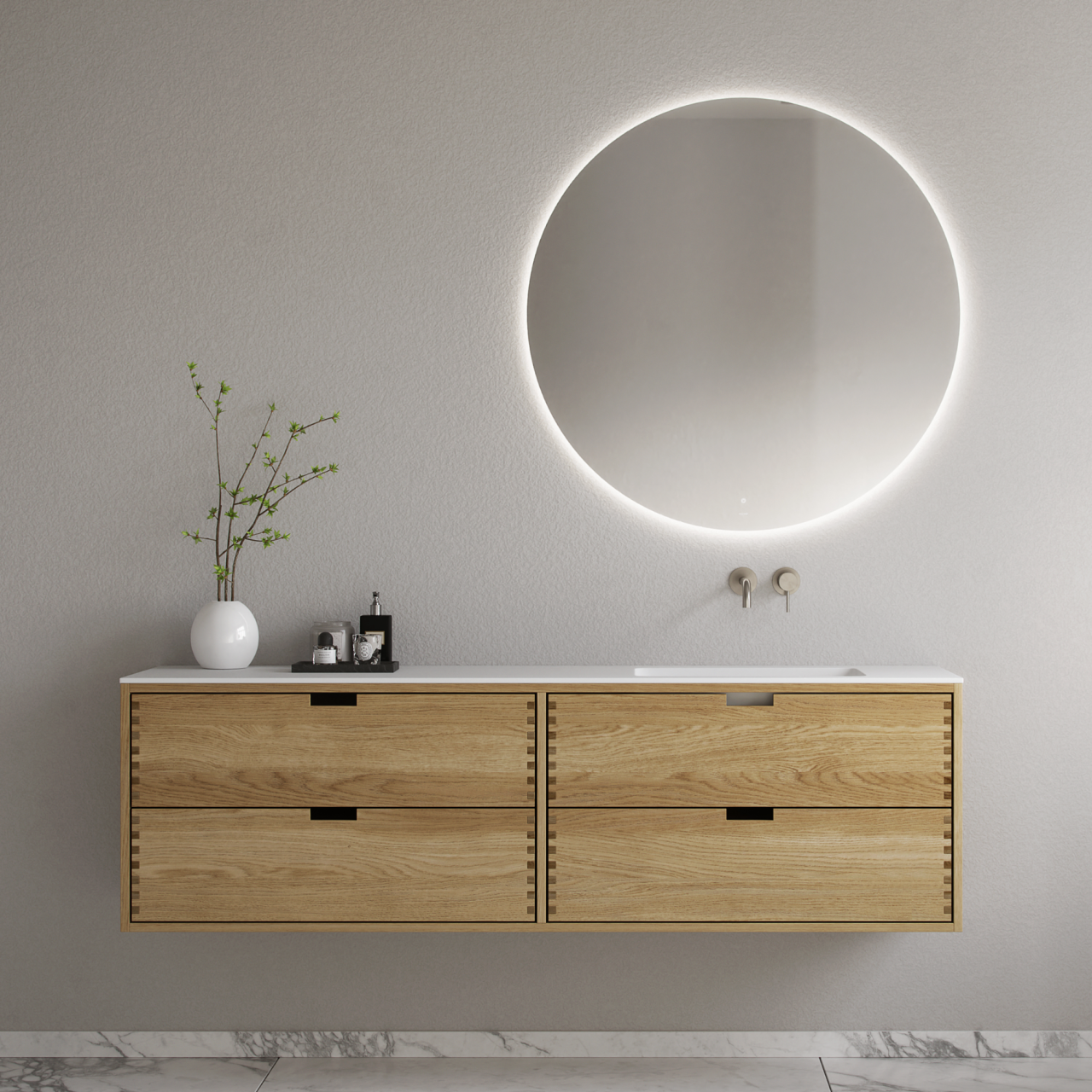 CPH Tapwork Soft 180R - Fingertappet Snedkermøbel i Natur Eg inkl Mathvid SolidTec® Vask Badeværelsesmøbel - fra Bad&Stil.