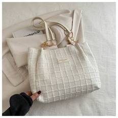 Fashion Striped Handbag - Women's Large Capacity Shoulder Bag - Zipper Tote Bag For Daily Use - Metal Chain Strap Tote Bag - White