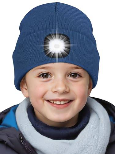 SPGOOD Kinder LED Mütze mit wiederaufladbarer Licht für Laufen(Dunkelblau)