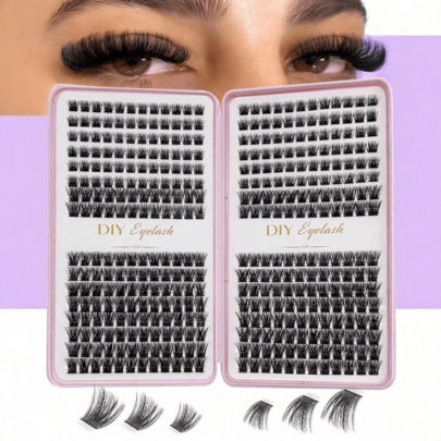 1 box med enskilda kluster av falska ögonfransar, designade för DIY-hemmaanvändning, voluminösa och lockiga, lämpliga för att skapa charmig ögonmakeup