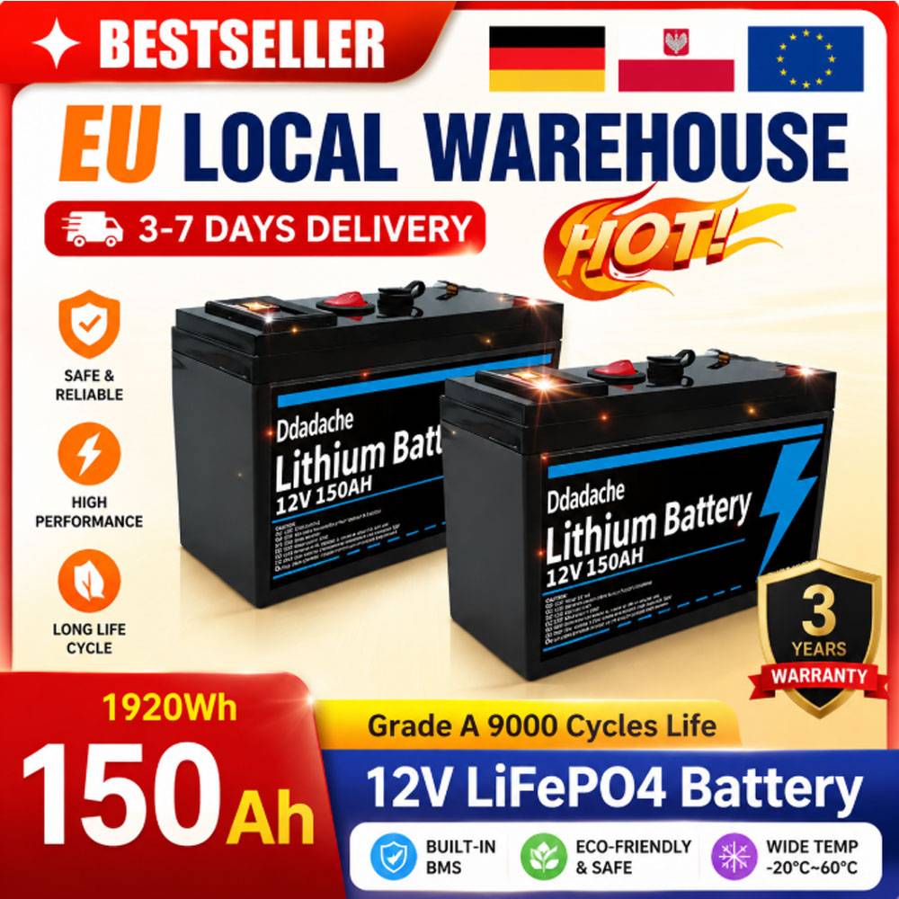 12V Lithium Battery 150Ah LiFePO4 4000+ Deep Cycles Built-in BMS,10-Year Lifetime,for UPS, Kayak Fish Finder, Solar Panel,Radio