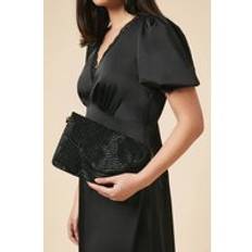 Beaded Scallop Clutch With Detachable Strap, Black - One Size