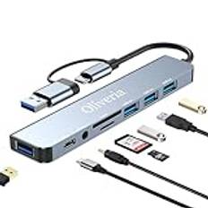 Oliveria USB C Hub 3.0, 8-i-2 USB Hub 3.0 multiportadapter med SD&TF-kortläsare, USB 3.0 och USB 2.0-portar, 3,5 mm ljudkontakter, USB typ C Hub för MacBook Air/Pro, galaxy, iPad, Windows etc