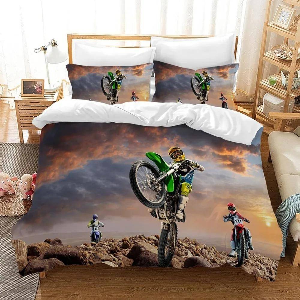 Motocross Påslakan Sängklädesset PojkeFlicka Sovrumsdekoration Barn-Gåva Enkelt Dubbelt Stor Storlek Blixtlås Påslakan 240x220cm